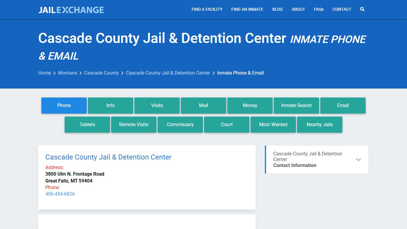 Inmate Phone - Cascade County Jail & Detention Center, MT